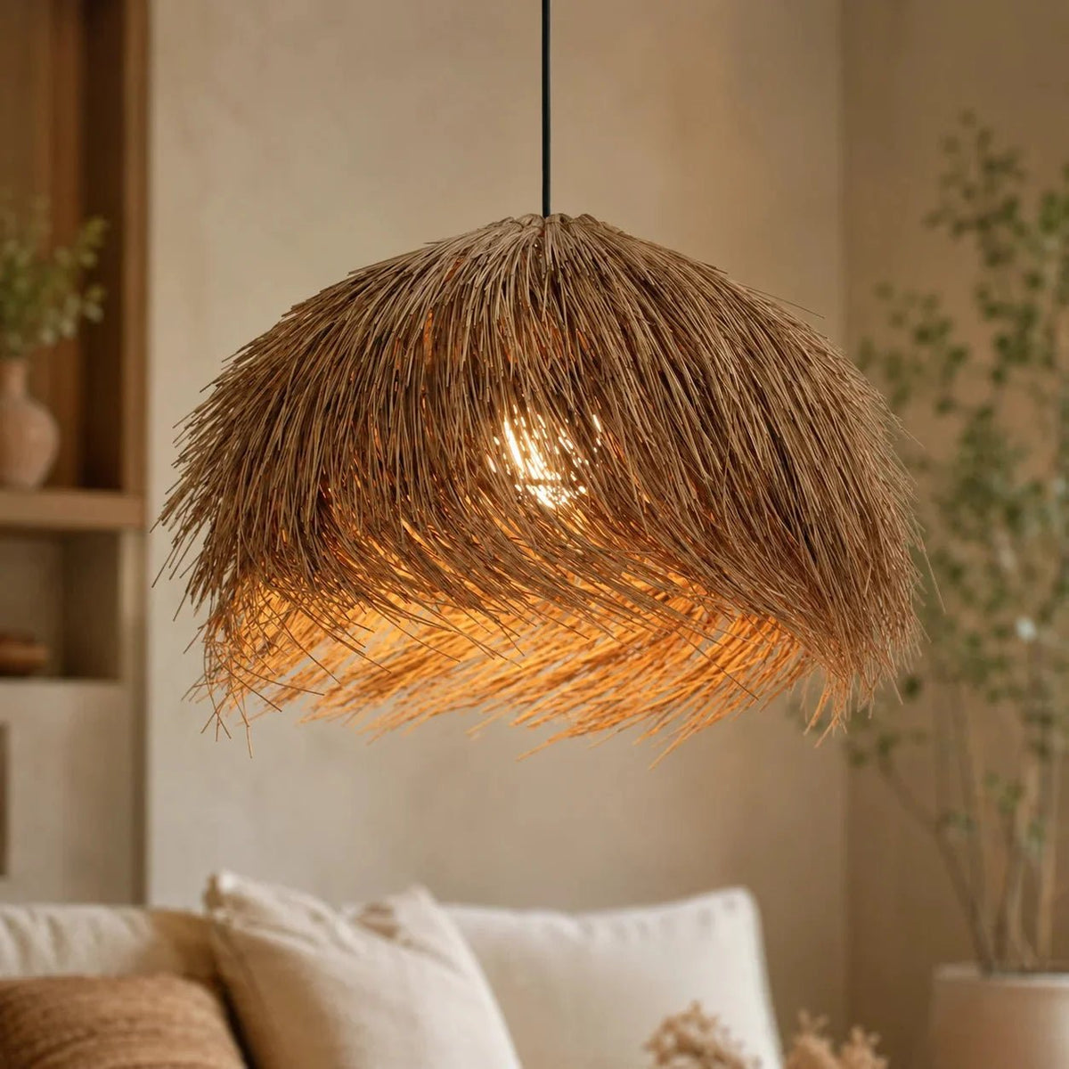 Lustre Rotin Wabi-Sabi - Dôme Tressé Artisanal - Lightora