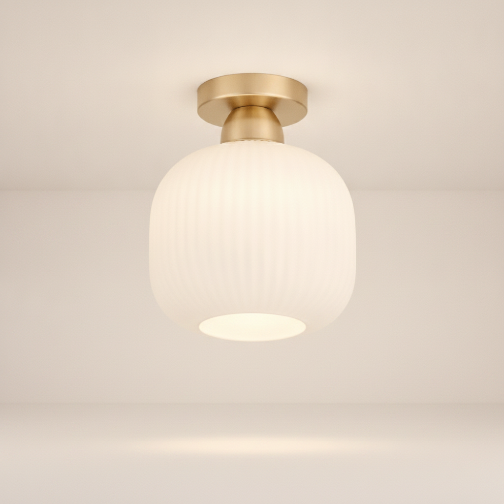 Lampe Plafonnier Led - Verre Plissé Doré