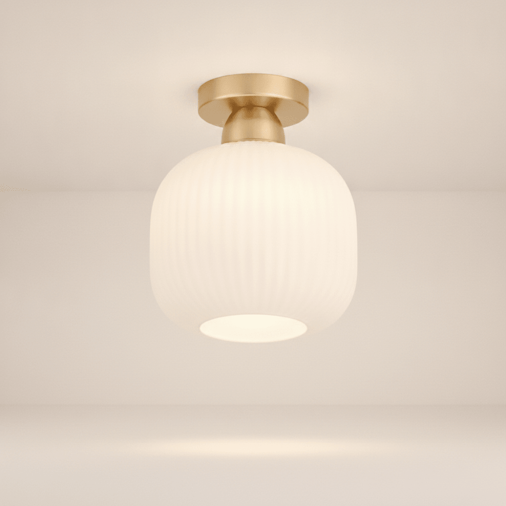 Lampe Plafonnier Led - Verre Plissé Doré - Lightora