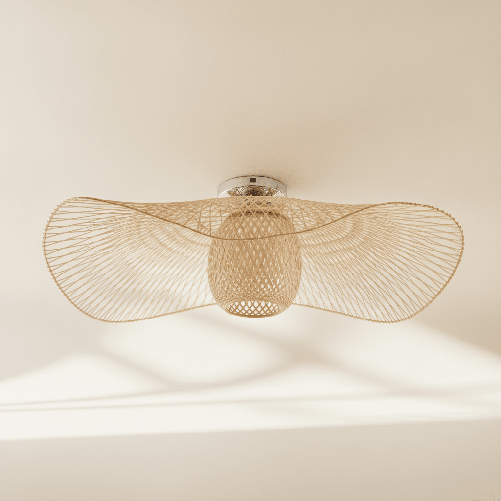 Suspension Bambou - Chapeau de Lumière Tissé Main - Lightora