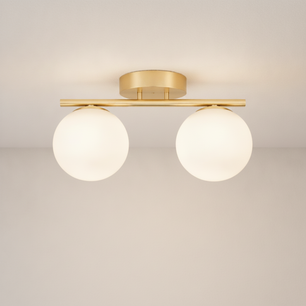 Lampe Plafonnier Led - Duo Laiton Opalin