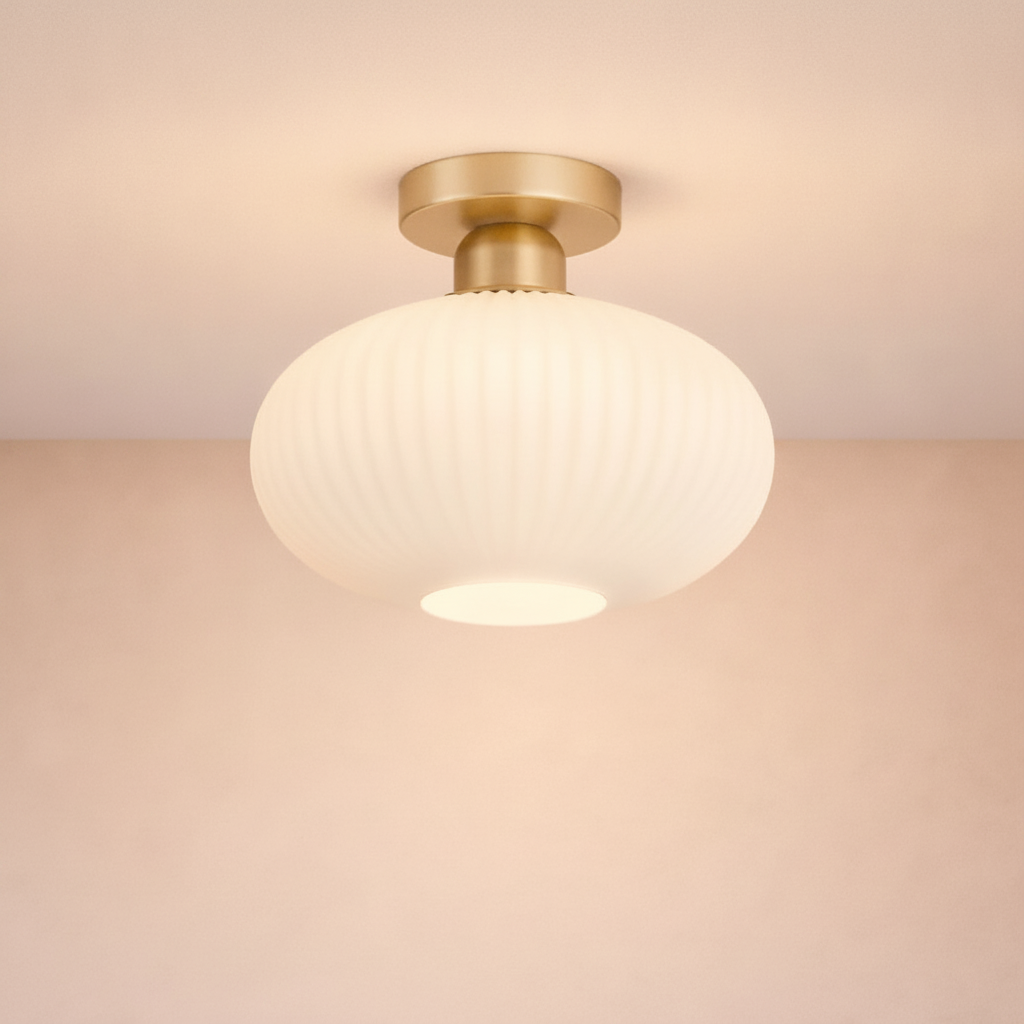 Lampe Plafonnier Led - Verre Plissé Doré