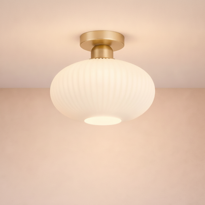 Lampe Plafonnier Led - Verre Plissé Doré
