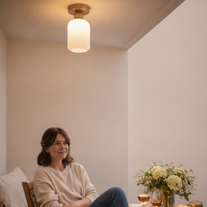 Lampe Plafonnier Led - Verre Plissé Doré