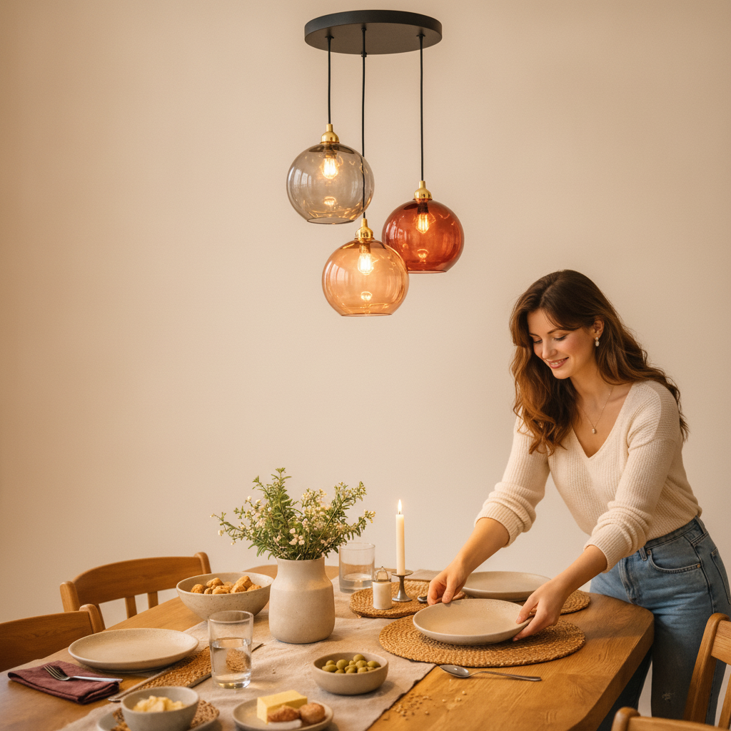 Luminaire Suspension Verre - Sphères Colorées