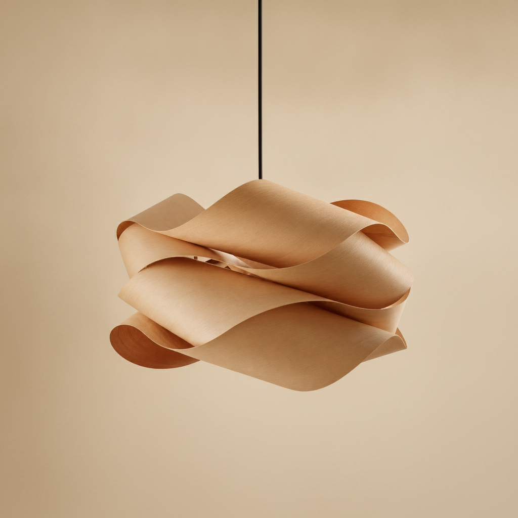 Lustre Bois - Nuage De Rubans Flottants