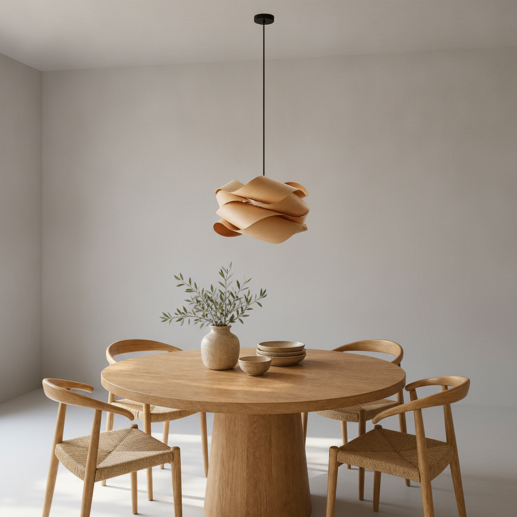 Lustre Bois - Nuage De Rubans Flottants