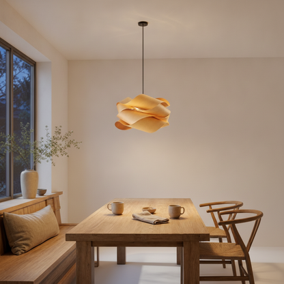 Lustre Bois - Nuage De Rubans Flottants
