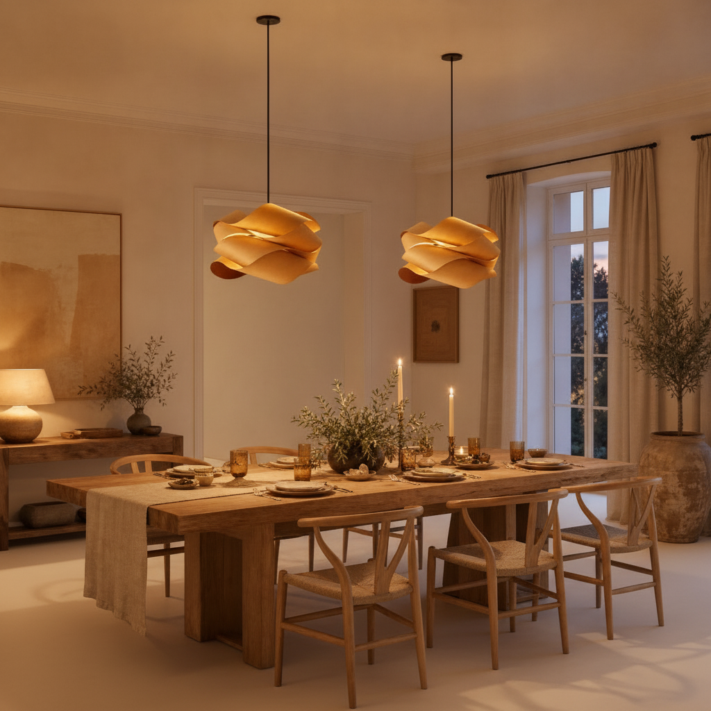 Lustre Bois - Nuage De Rubans Flottants