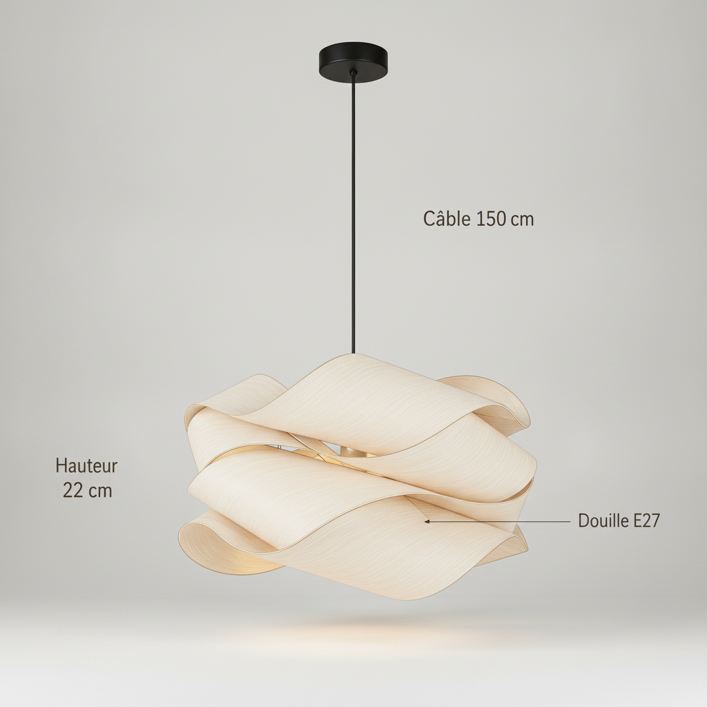 Lustre Bois - Nuage De Rubans Flottants