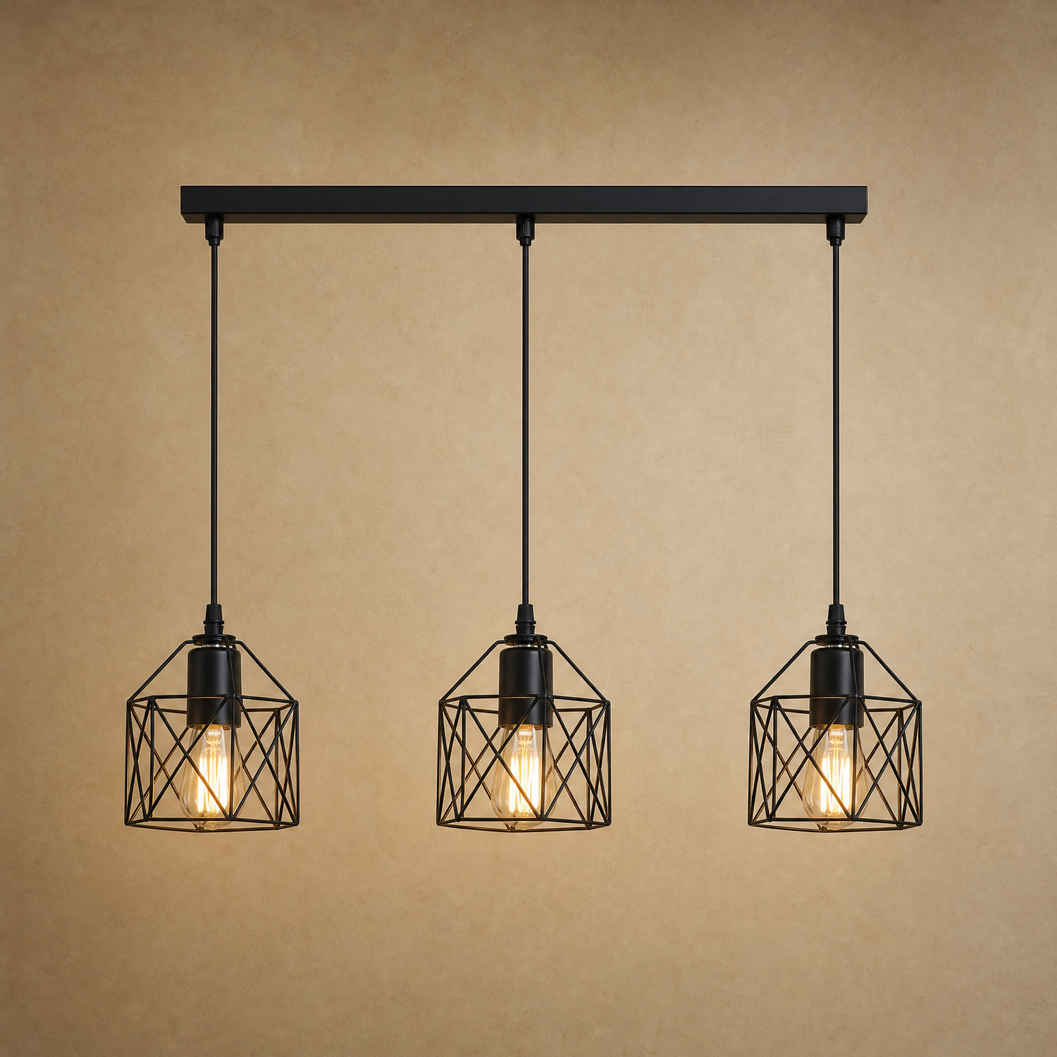 Lustre Cuisine - Trio De Cages Noires