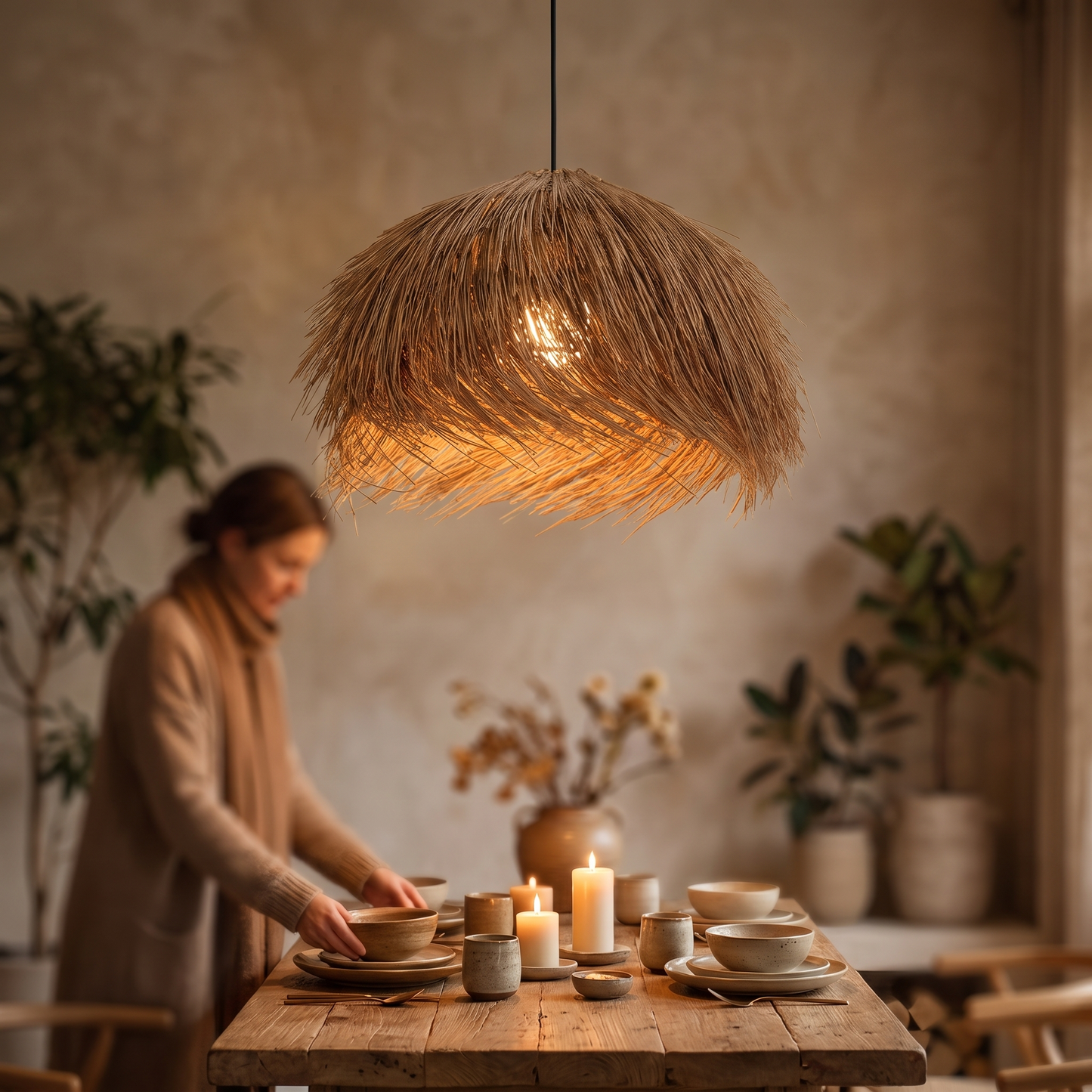 Lustre Rotin Wabi-Sabi - Dôme Tressé Artisanal