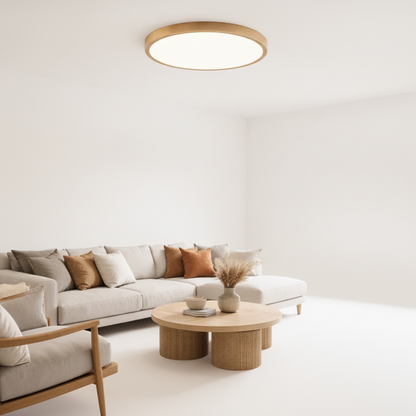 Plafonnier Rond Led - Cercle Bois Épuré