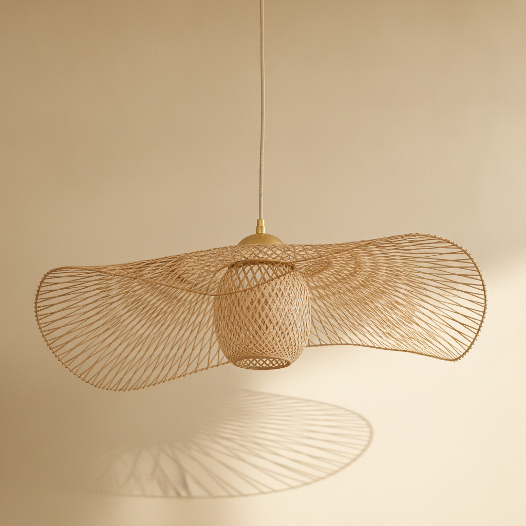 Suspension Bambou - Chapeau de Lumière Tissé Main