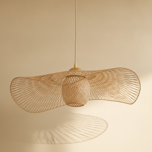 Suspension Bambou - Chapeau de Lumière Tissé Main