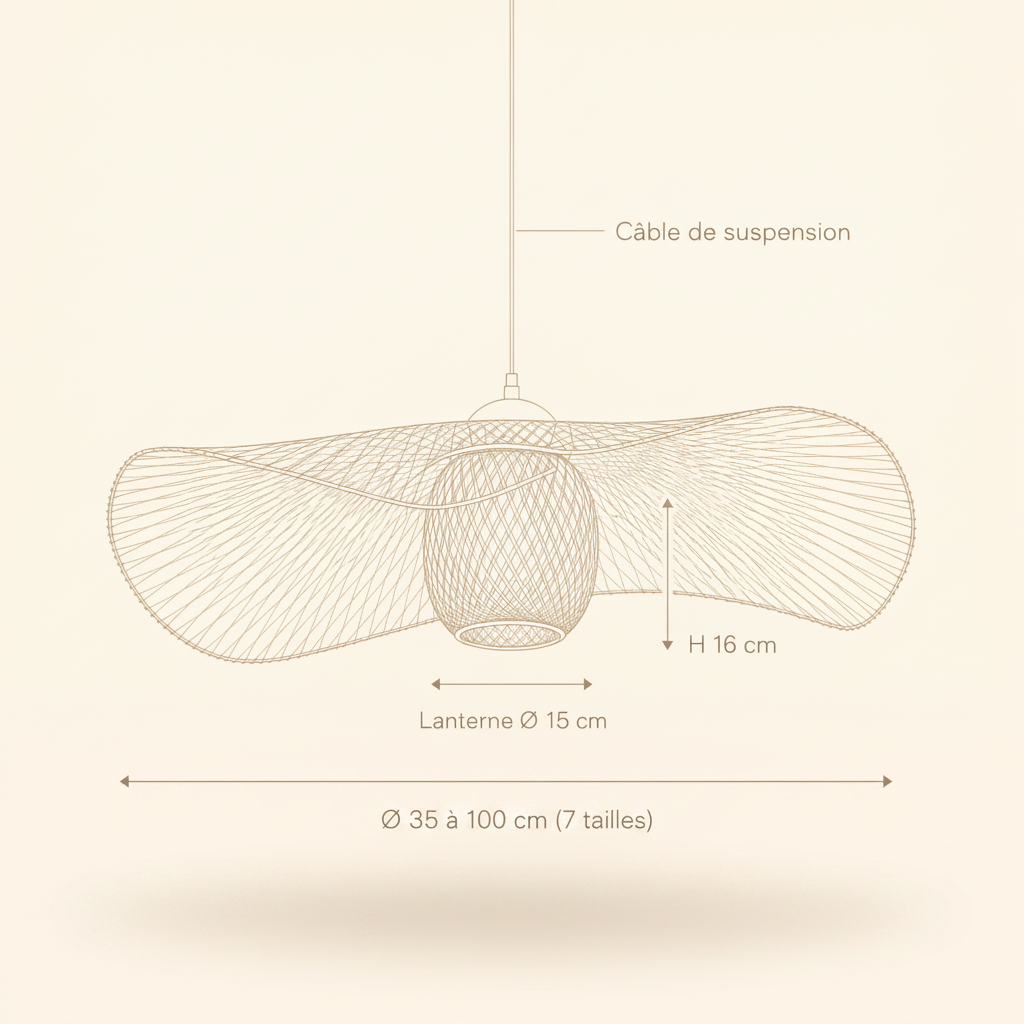 Suspension Bambou - Chapeau de Lumière Tissé Main