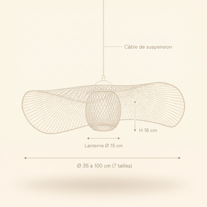 Suspension Bambou - Chapeau de Lumière Tissé Main