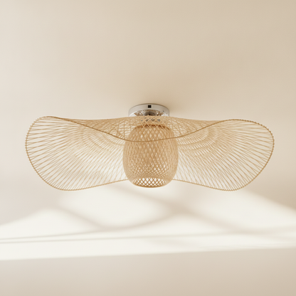 Suspension Bambou - Chapeau de Lumière Tissé Main
