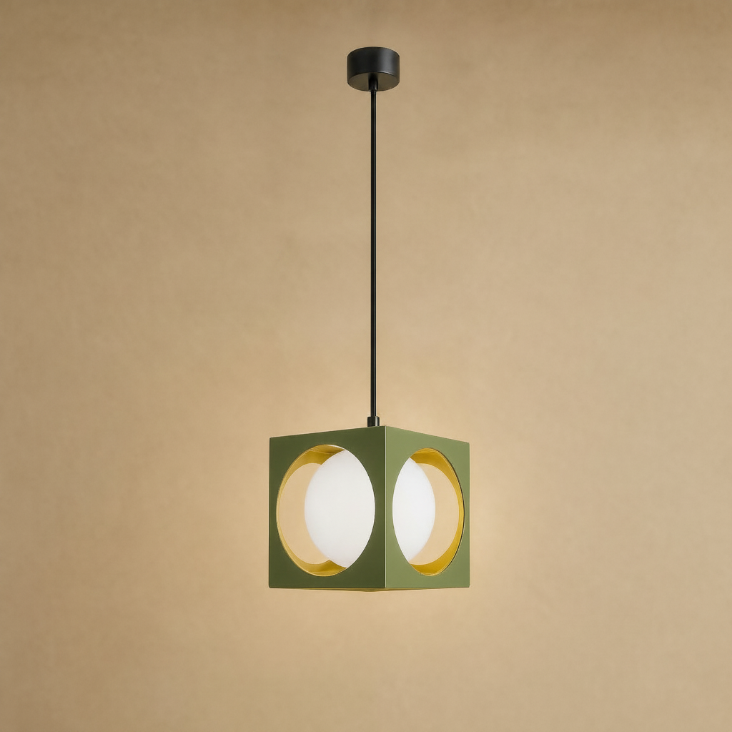 Suspension Colorée - Cube Globe Opale Rétro