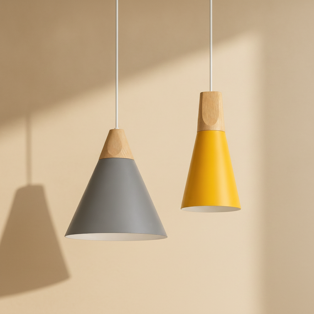 Suspension Scandinave - Cône Bois et Macaron